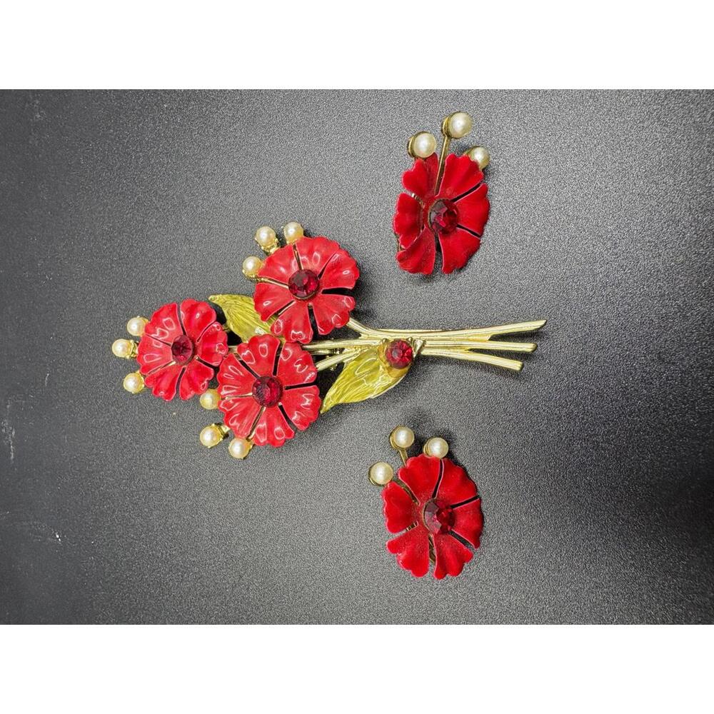 Vintage Retro CORO Brooch and Earring Set
